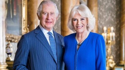 Britain's King Charles III and Camilla pose for a photo in the Blue Drawing Room at Buckingham Palace, London. (AP) Britain's King Charles III and Camilla pose for a photo in the Blue Drawing Room at Buckingham Palace, London. (AP)