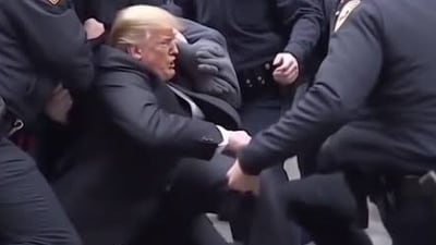 This image of Trump's 'arrest' went viral on social media (Image courtesy: Twitter/@Johny_mera_name) This image of Trump's 'arrest' went viral on social media (Image courtesy: Twitter/@Johny_mera_name)