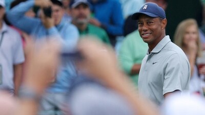 Tiger Woods of the U.S. on the 8th during a practice round (REUTERS)