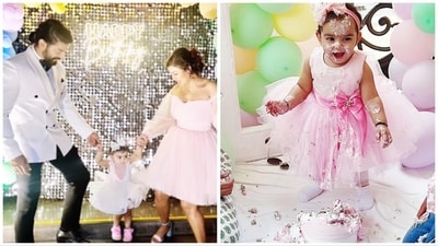 Gurmeet Choudhary and Debina Bonnerjee with daughter Lianna at her birthday bash.