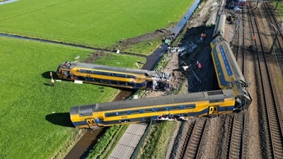 A view of the site where a passenger train derailed in Voorschoten, Netherlands on Tuesday. (REUTERS)