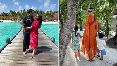 In the first post, Neha can be seen chilling with Angad Bedi and their two kids. The couple shot romantic clicks by the clear blue waters and the pretty beach. Neha hung out with her kids and enjoyed some play time. She also shared clicks of her munchkins having a great time in the Maldives. The images will inspire you to go on a holiday with your family. (Instagram) In the first post, Neha can be seen chilling with Angad Bedi and their two kids. The couple shot romantic clicks by the clear blue waters and the pretty beach. Neha hung out with her kids and enjoyed some play time. She also shared clicks of her munchkins having a great time in the Maldives. The images will inspire you to go on a holiday with your family. (Instagram)