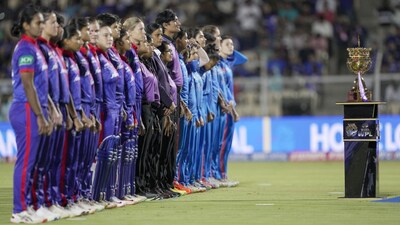 Mumbai Indians and Delhi Capitals players before the 2023 Women's Premier League (WPL) Twenty20 cricket final (PTI) Mumbai Indians and Delhi Capitals players before the 2023 Women's Premier League (WPL) Twenty20 cricket final (PTI)