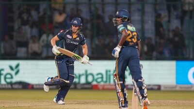 David Miller came in and, together with Sudharsan, quickened the chase and got GT over the line with 11 balls to spare. Miller was unbeaten on 31 off 16 and had put up a stand of 56 runs off 29 balls with Sudharsan. (PTI) David Miller came in and, together with Sudharsan, quickened the chase and got GT over the line with 11 balls to spare. Miller was unbeaten on 31 off 16 and had put up a stand of 56 runs off 29 balls with Sudharsan. (PTI)