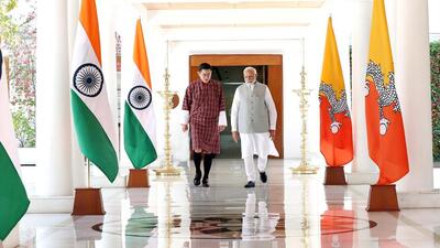 Prime Minister Narendra Modi meets the King of Bhutan, Jigme Khesar Namgyel Wangchuck in New Delhi on Tuesday. (PIB Photo) Prime Minister Narendra Modi meets the King of Bhutan, Jigme Khesar Namgyel Wangchuck in New Delhi on Tuesday. (PIB Photo)