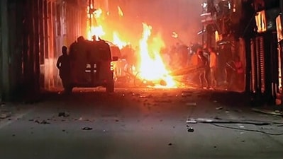 Ruckus and stone pelting erupt during the BJP Shobha Yatra in Hooghly on Sunday. (ANI) Ruckus and stone pelting erupt during the BJP Shobha Yatra in Hooghly on Sunday. (ANI)