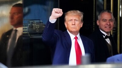 Former President Donald Trump leaves Trump Tower in New York on Tuesday, April 4, 2023. Trump will surrender in Manhattan to face criminal charges stemming from 2016 hush money payments. (AP)
