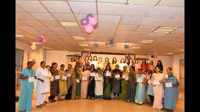 Women staff members being felicitated in Lucknow on Tuesday (HT Photo) Women staff members being felicitated in Lucknow on Tuesday (HT Photo)