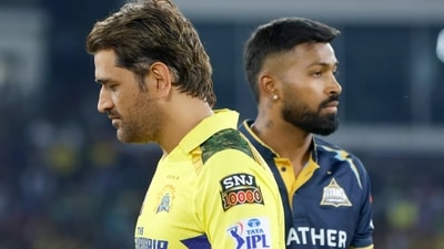 MS Dhoni and Hardik Pandya during IPL 2023's opening game. (IPL) MS Dhoni and Hardik Pandya during IPL 2023's opening game. (IPL)
