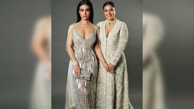 Kajol donned an archival couture flared sherwani from Abu Jani Sandeep Khosla's Phulwari collection 2017. (Instagram/@kajol) Kajol donned an archival couture flared sherwani from Abu Jani Sandeep Khosla's Phulwari collection 2017. (Instagram/@kajol)