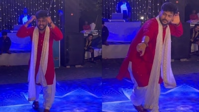 The image, taken from the viral video, captures a man dancing to Jogi Mahi at best friend’s wedding. (Instagram/@swapnil_0106_) The image, taken from the viral video, captures a man dancing to Jogi Mahi at best friend’s wedding. (Instagram/@swapnil_0106_)