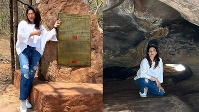 Raveena Tandon at Madhya Pradesh's Bhimbetka. Raveena Tandon at Madhya Pradesh's Bhimbetka.