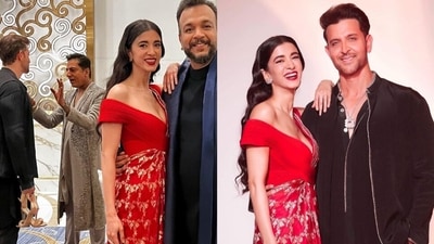 Hrithik Roshan holding Saba Azad's heels. Hrithik Roshan holding Saba Azad's heels.