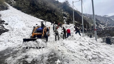 Rescue operations underway after an avalanche at Nathula, in Sikkim, Tuesday. (PTI)