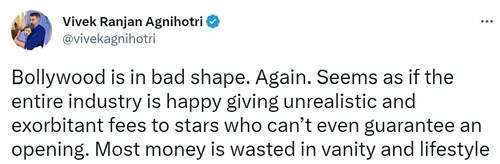 Vivek Agnihotri on box office performances of Bollywood films. Vivek Agnihotri on box office performances of Bollywood films.