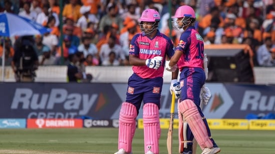 Sanju Samson & Yashasvi Jaiswal during IPL 2023 cricket match between Rajasthan Royals and Sunrisers Hyderabad at Rajiv Gandhi International Cricket Stadium, in Hyderabad (PTI)