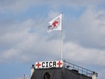 The ICRC flag is seen on the headquarters of the International Committee of the Red Cross (ICRC) in Geneva, Switzerland.