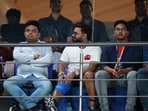 Cricketer Rishabh Pant with BCCI Secretary Jay Shah, BCCI Vice President Rajeev Shukla and Co-owners of Delhi Capitals Ruchir Grandhi and Parth Jindal during the IPL 2023 match