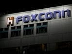 The logo of Foxconn is seen outside the company's building in Taipei, Taiwan,