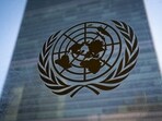 The symbol of the United Nations is displayed outside the Secretariat Building 