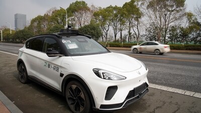 A car of Baidu's driverless robotaxi service Apollo Go is seen on a road in Wuhan, Hubei province. (Reuters) A car of Baidu's driverless robotaxi service Apollo Go is seen on a road in Wuhan, Hubei province. (Reuters)