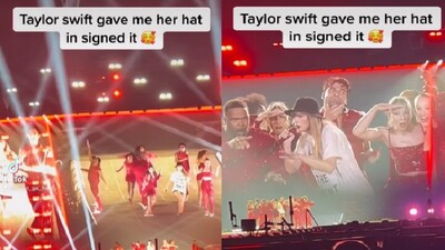 Taylor Swift gifts signed hat to fan mid-concert. (Instagram/@jaylan_jamming_arlington)