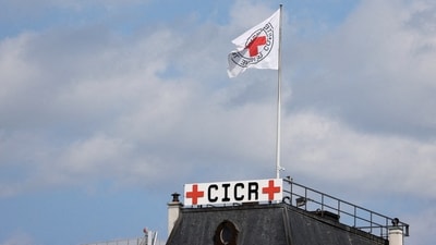 The ICRC flag is seen on the headquarters of the International Committee of the Red Cross (ICRC) in Geneva, Switzerland. (REUTERS)