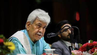 Jammu and Kashmir Lt Governor Manoj Sinha addresses a press conference in Jammu. (PTI) Jammu and Kashmir Lt Governor Manoj Sinha addresses a press conference in Jammu. (PTI)