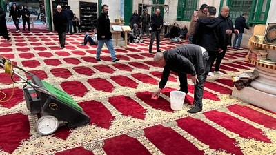 Israeli police said they moved in after “several law-breaking youths and masked agitators” brought fireworks, sticks and stones and barricaded themselves into the mosque. Police said the youths chanted violent slogans and locked the front doors.&nbsp; (AFP)