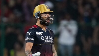 Royal Challengers Bangalore batter Virat Kohli celebrates after winning over Mumbai Indians during the IPL 2023 match (PTI)