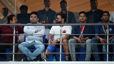 Cricketer Rishabh Pant with BCCI Secretary Jay Shah, BCCI Vice President Rajeev Shukla and Co-owners of Delhi Capitals Ruchir Grandhi and Parth Jindal during the IPL 2023 match (PTI) Cricketer Rishabh Pant with BCCI Secretary Jay Shah, BCCI Vice President Rajeev Shukla and Co-owners of Delhi Capitals Ruchir Grandhi and Parth Jindal during the IPL 2023 match (PTI)