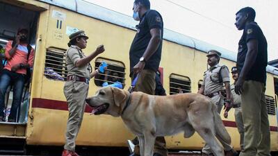 Police carry out checks at Central Railway Station in light of the arson attack inside a train near Kozhikode, in Thiruvananthapuram on Tuesday. (PTI) Police carry out checks at Central Railway Station in light of the arson attack inside a train near Kozhikode, in Thiruvananthapuram on Tuesday. (PTI)