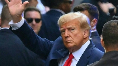 Former US president Donald Trump arrives ahead of his arraignment at the Manhattan Criminal Court in New York. (AFP) Former US president Donald Trump arrives ahead of his arraignment at the Manhattan Criminal Court in New York. (AFP)