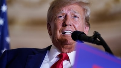 Former President Donald Trump speaks at his Mar-a-Lago estate. (AP) Former President Donald Trump speaks at his Mar-a-Lago estate. (AP)