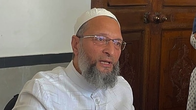 Hyderabad: AIMIM chief Asaduddin Owaisi addresses a press conference, in Hyderabad, Tuesday, April 4, 2023. (PTI Photo)(PTI04_04_2023_000345B) (PTI)