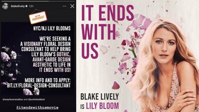Blake Lively is looking for a floral design consultant for the It Ends With Us movie. They should be novel fans and live near the NYC studio. (Instagram) Blake Lively is looking for a floral design consultant for the It Ends With Us movie. They should be novel fans and live near the NYC studio. (Instagram)