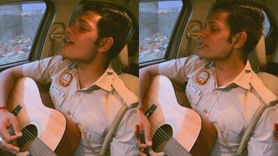 Delhi cop Rajat Rathor singing Arijit Singh’s Aabaad Barbaad while playing the guitar, (Instagram/@rajat.rathor.rj) Delhi cop Rajat Rathor singing Arijit Singh’s Aabaad Barbaad while playing the guitar, (Instagram/@rajat.rathor.rj)