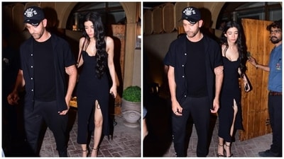 Hrithik Roshan and Saba Azad twin in black for weekday outing (HT Photos/Varinder Chawla) Hrithik Roshan and Saba Azad twin in black for weekday outing (HT Photos/Varinder Chawla)