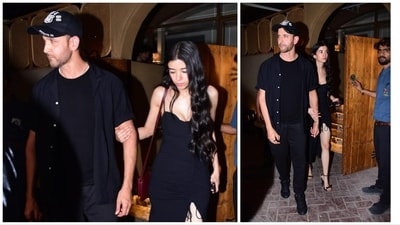 Hrithik Roshan and Saba Azad seen walking out of a restaurant on Tuesday. (Varinder Chawla) Hrithik Roshan and Saba Azad seen walking out of a restaurant on Tuesday. (Varinder Chawla)