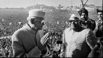 Jayaprakash Narayan and Jagjivan Ram (right), former Deputy Prime Minister of India, at a Janata Party rally in New Delhi on 06 February 1977 (N Thyagarajan/HT Photo) Jayaprakash Narayan and Jagjivan Ram (right), former Deputy Prime Minister of India, at a Janata Party rally in New Delhi on 06 February 1977 (N Thyagarajan/HT Photo)