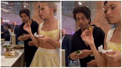 Caroline Daur shared a video in which she and Shah Rukh Khan are seen eating paan at NMACC gala. Caroline Daur shared a video in which she and Shah Rukh Khan are seen eating paan at NMACC gala.