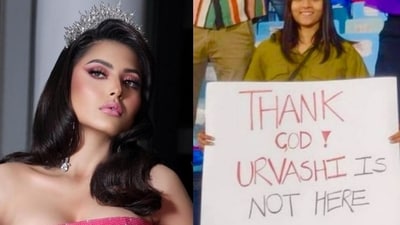 Urvashi Rautela reacted to a placard about herself.