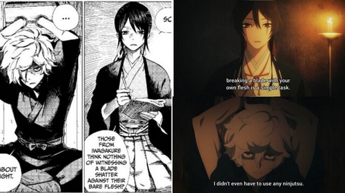 In the first conversation between Gabimaru and Saigiri, the executioner, we see the dynamic between the two characters. (Yuji Kaku, MAPPA, Viz Media) In the first conversation between Gabimaru and Saigiri, the executioner, we see the dynamic between the two characters. (Yuji Kaku, MAPPA, Viz Media)