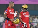 Guwahati, Apr 05 (ANI): Punjab Super Kings' Shikhar Dhawan and Prabhsimran Singh during the match against Rajasthan Royals in the Indian Premier League (IPL) 2023, at ACA Stadium, in Guwahati on Wednesday. (ANI Photo)

