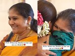Mother-in-law reacts at bride's first look. Mother-in-law reacts at bride's first look.