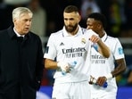 Real Madrid coach Carlo Ancelotti with Karim Benzema