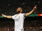 Soccer Football - Copa del Rey - Semi Final - Second Leg - FC Barcelona v Real Madrid - Camp Nou, Barcelona, Spain - April 5, 2023 Real Madrid's Karim Benzema celebrates scoring their fourth goal to complete his hat-trick REUTERS/Albert Gea