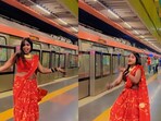 Woman dances at a metro station. Woman dances at a metro station.