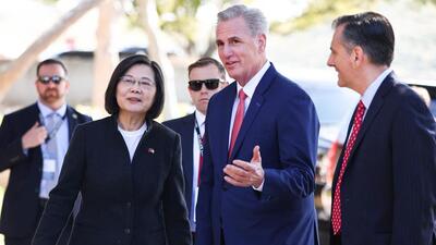 \Speaker of the House Kevin McCarthy greets Taiwanese President Tsai Ing-wen on arrival at the Ronald Reagan Presidential Library for a bipartisan meeting on April 5, 2023 in Simi Valley, California. (Getty Images via AFP) \Speaker of the House Kevin McCarthy greets Taiwanese President Tsai Ing-wen on arrival at the Ronald Reagan Presidential Library for a bipartisan meeting on April 5, 2023 in Simi Valley, California. (Getty Images via AFP)