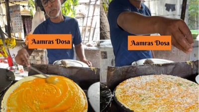 Dosa made with aamras, butter and cheese horrifies internet. (Instagram/@MayurSurti) Dosa made with aamras, butter and cheese horrifies internet. (Instagram/@MayurSurti)